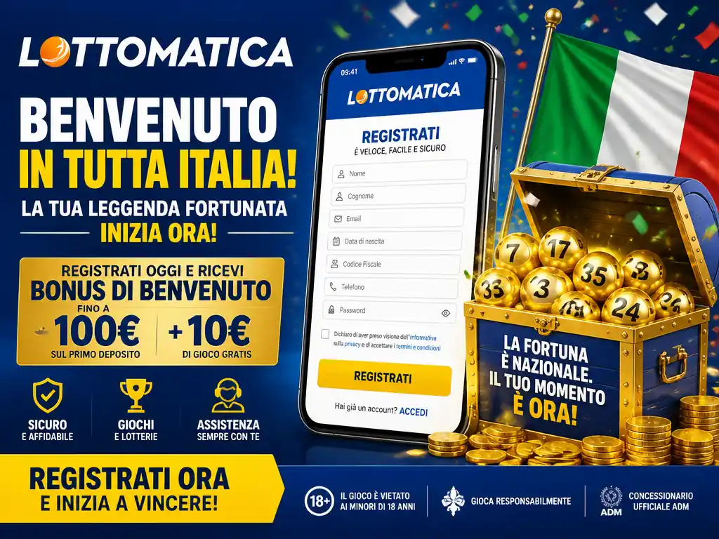 Lottomatica registrazione bonus 100€ +10€ gioco gratis